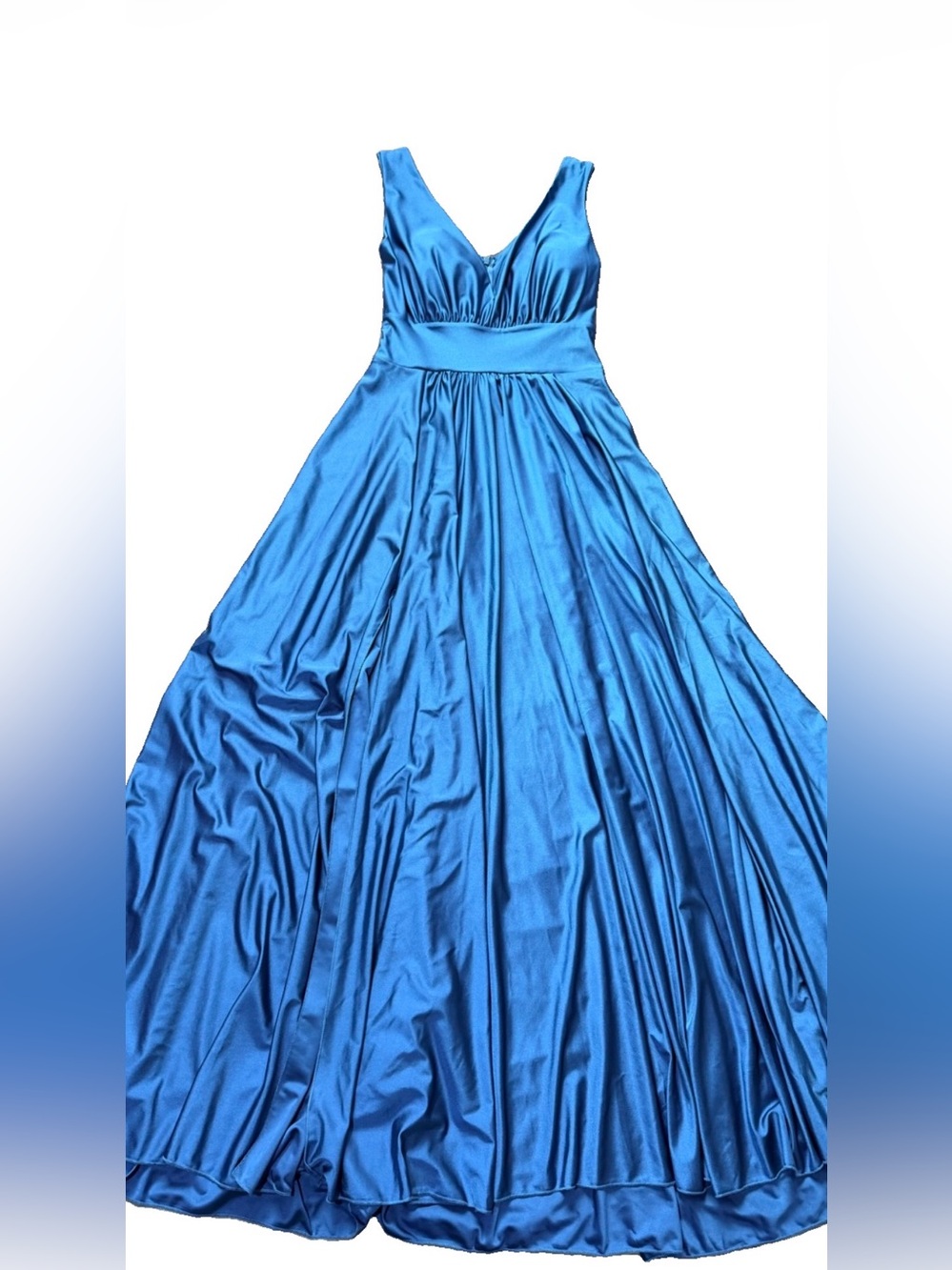 DUUL CE Blue Formal Maxi Dress Deep V Neck High Slit Evening Gown Small
